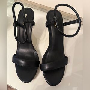 Black Faux Leather Ankle-Strap Sandals - Women's Dress Heels